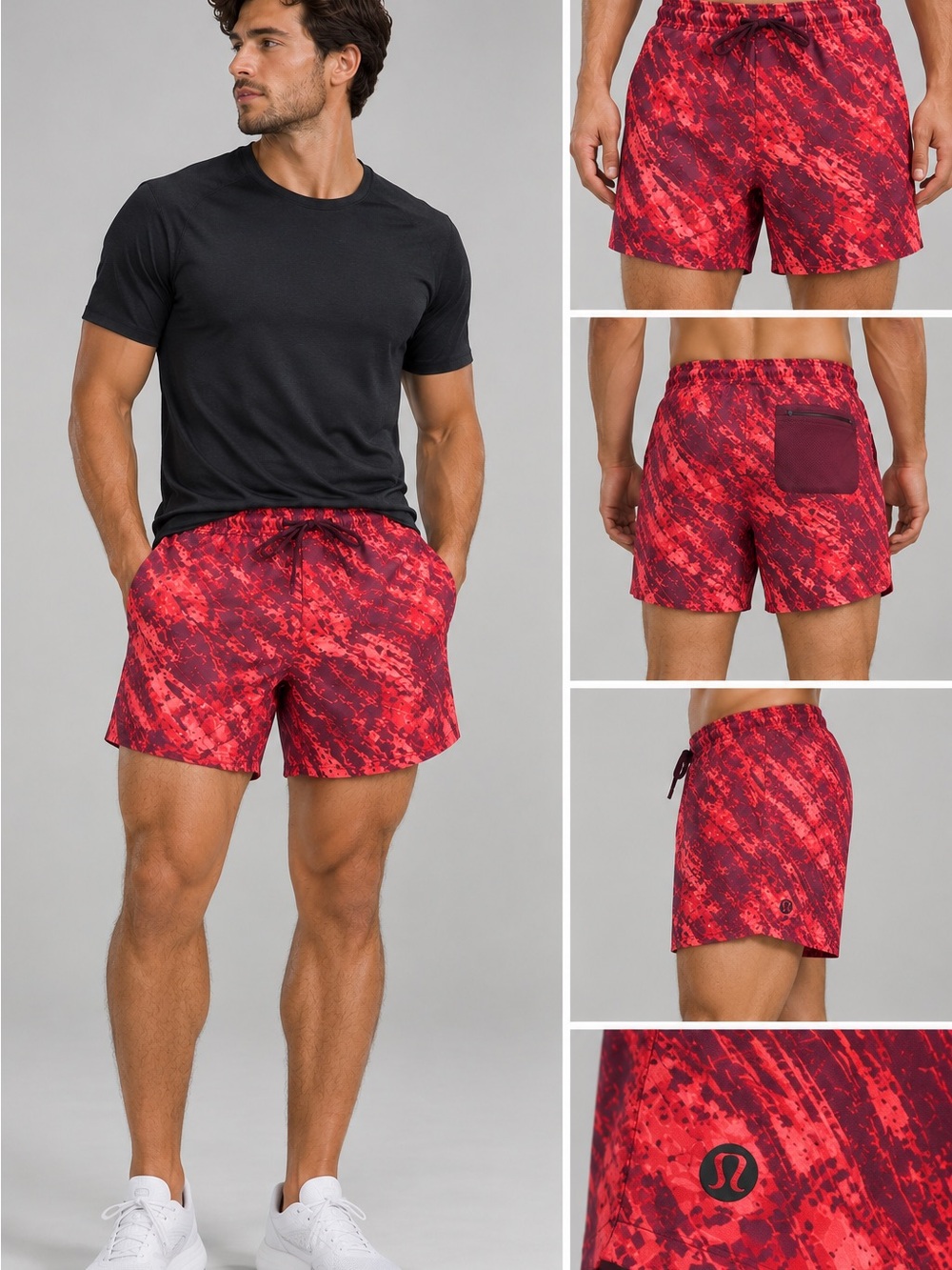 Lululemon Pace Breaker Lined Shorts 5” Men’s Small Red Abstract Print Running
